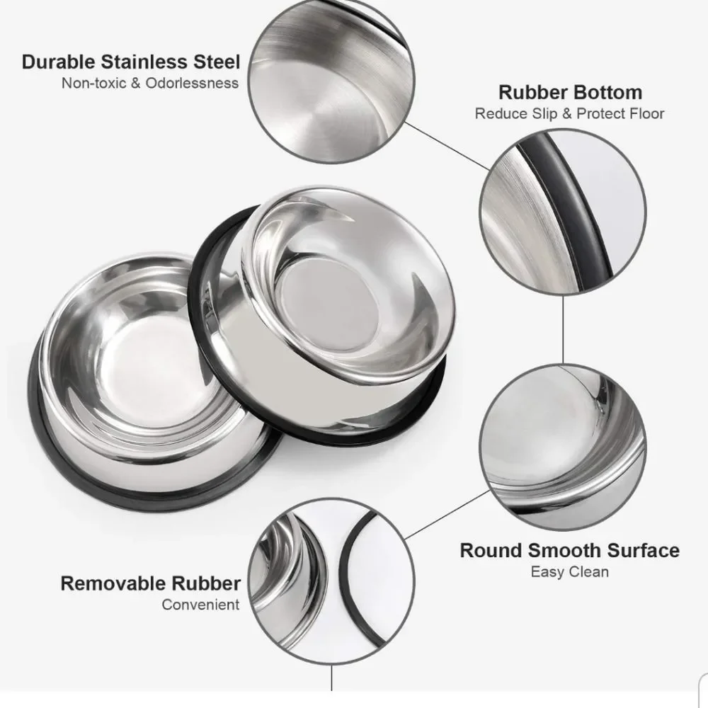 LEACOOLKEY Stainless Steel 2 Pack Dog/Cat Bowls New With Tags Sz. Sall